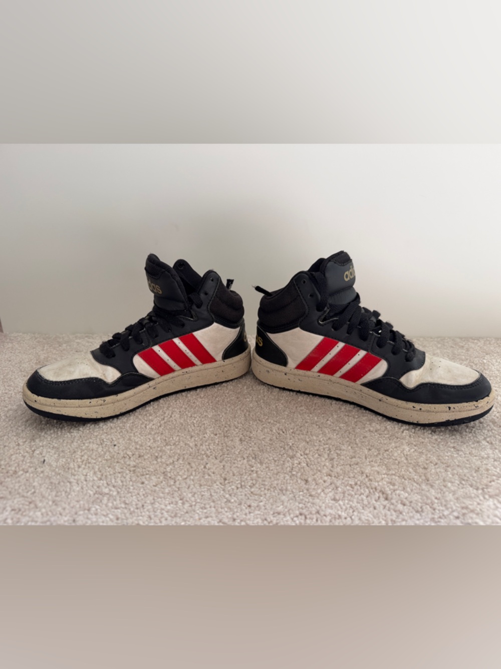 Adidas Kids Hoops High-Top Sneakers in Black, White & Red